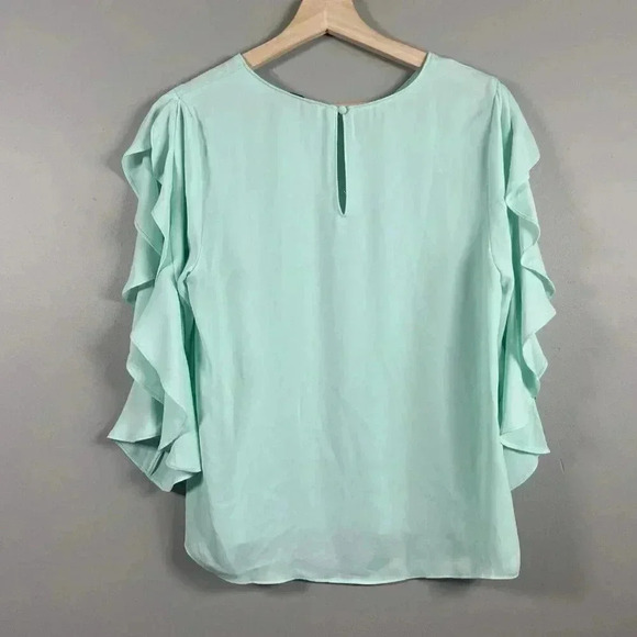 NAKED ZEBRA Top, Women's Size L Green Ruffle Draped Sleeve, Cut Out at Shouder - Picture 5 of 6